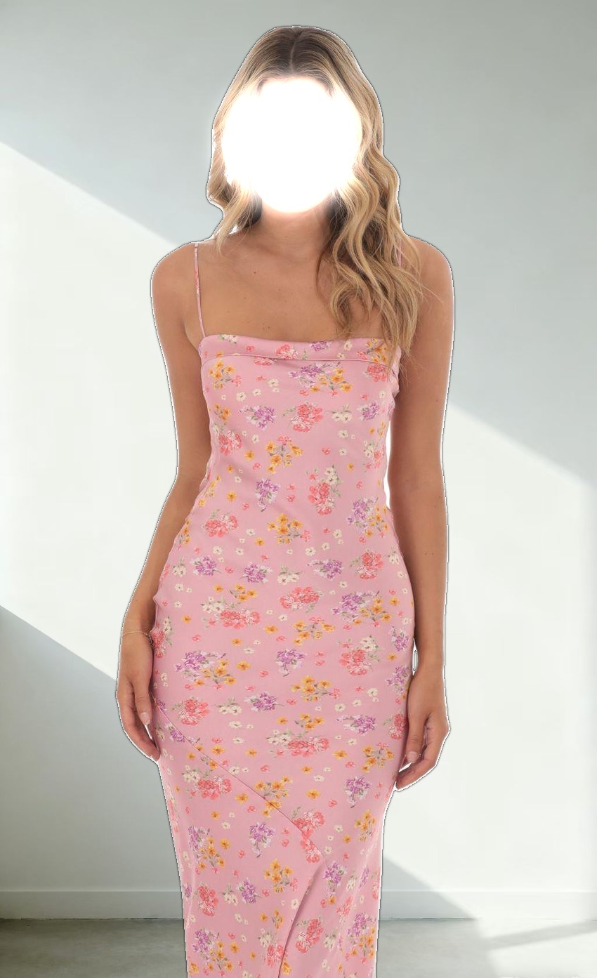 Satin Floral Open Back Maxi Dress in Pink