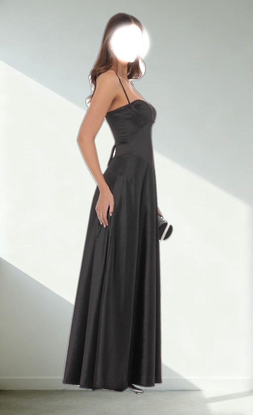 Satin Square Neck Maxi Dress in Black