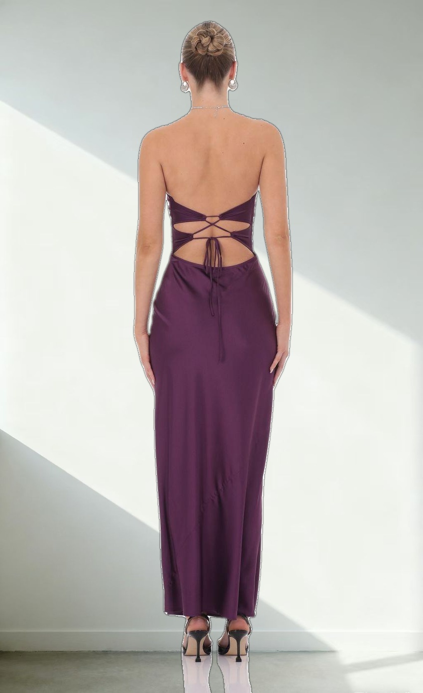 Satin Twist Cutout Maxi Dress in Purple
