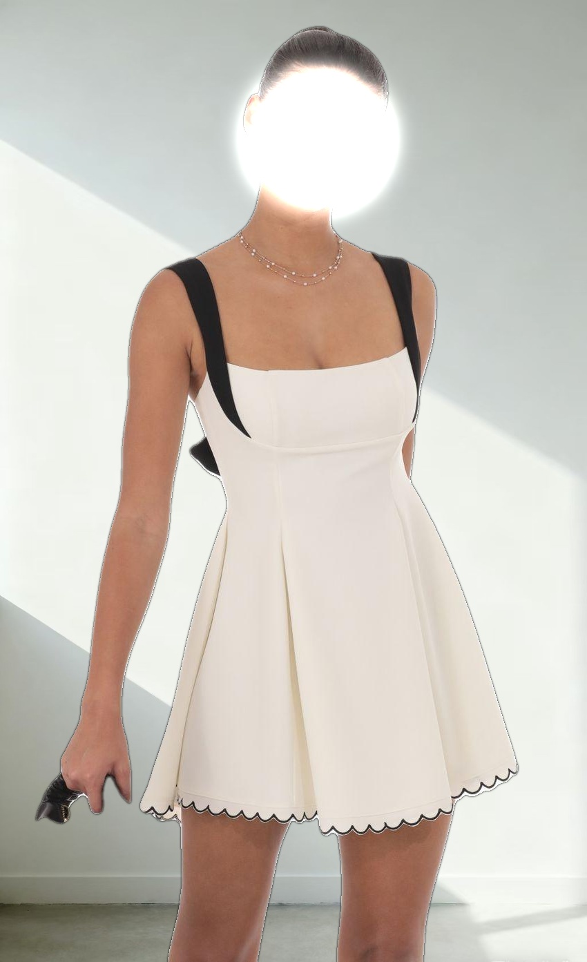 Scallop Hem Fit and Flare Dress in White