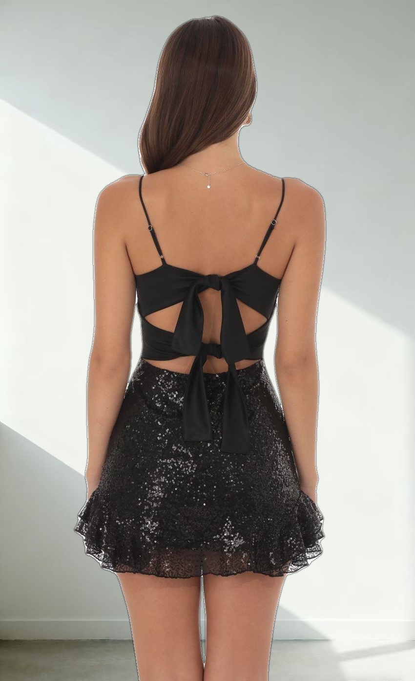 Sequin Ruffle Dress in Black