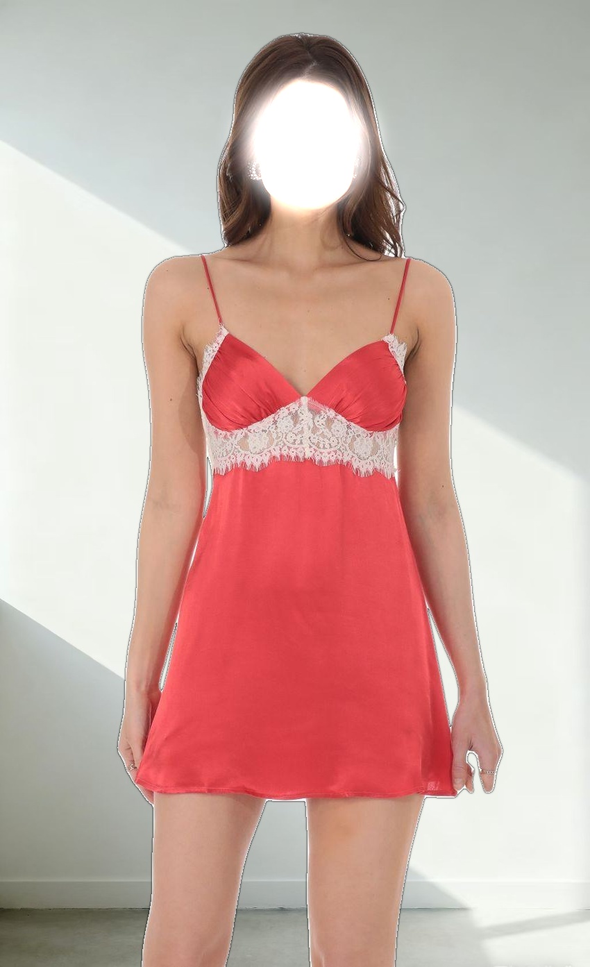 Satin Lace Dress in Red