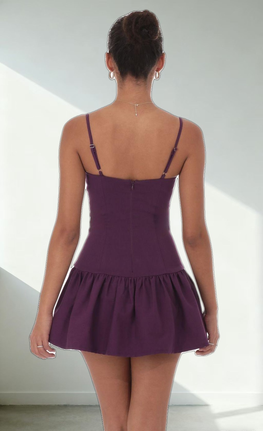 Double Bow Drop Waist Dress in Purple