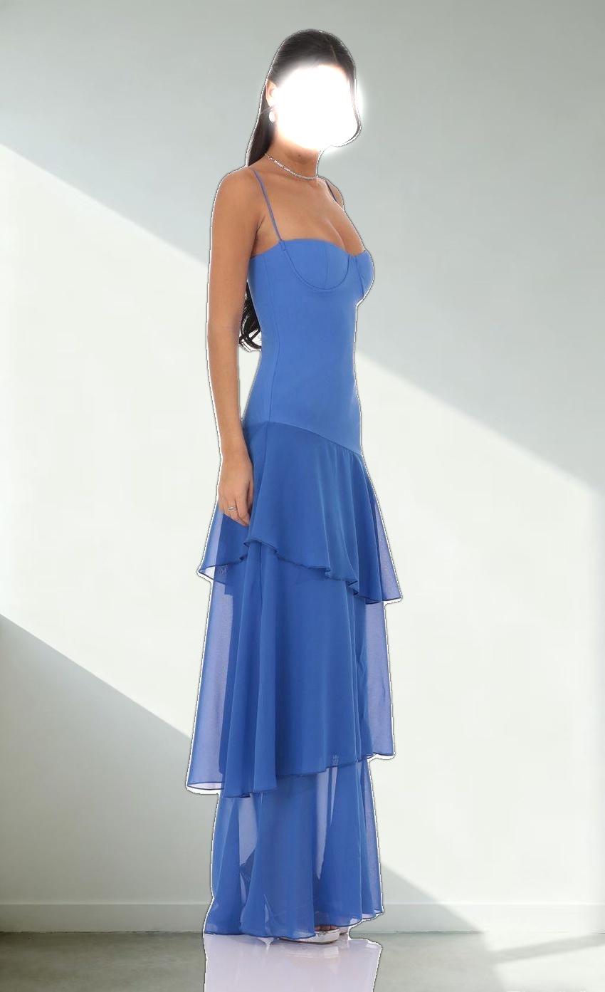 Long Ruffle Maxi Dress in Blue