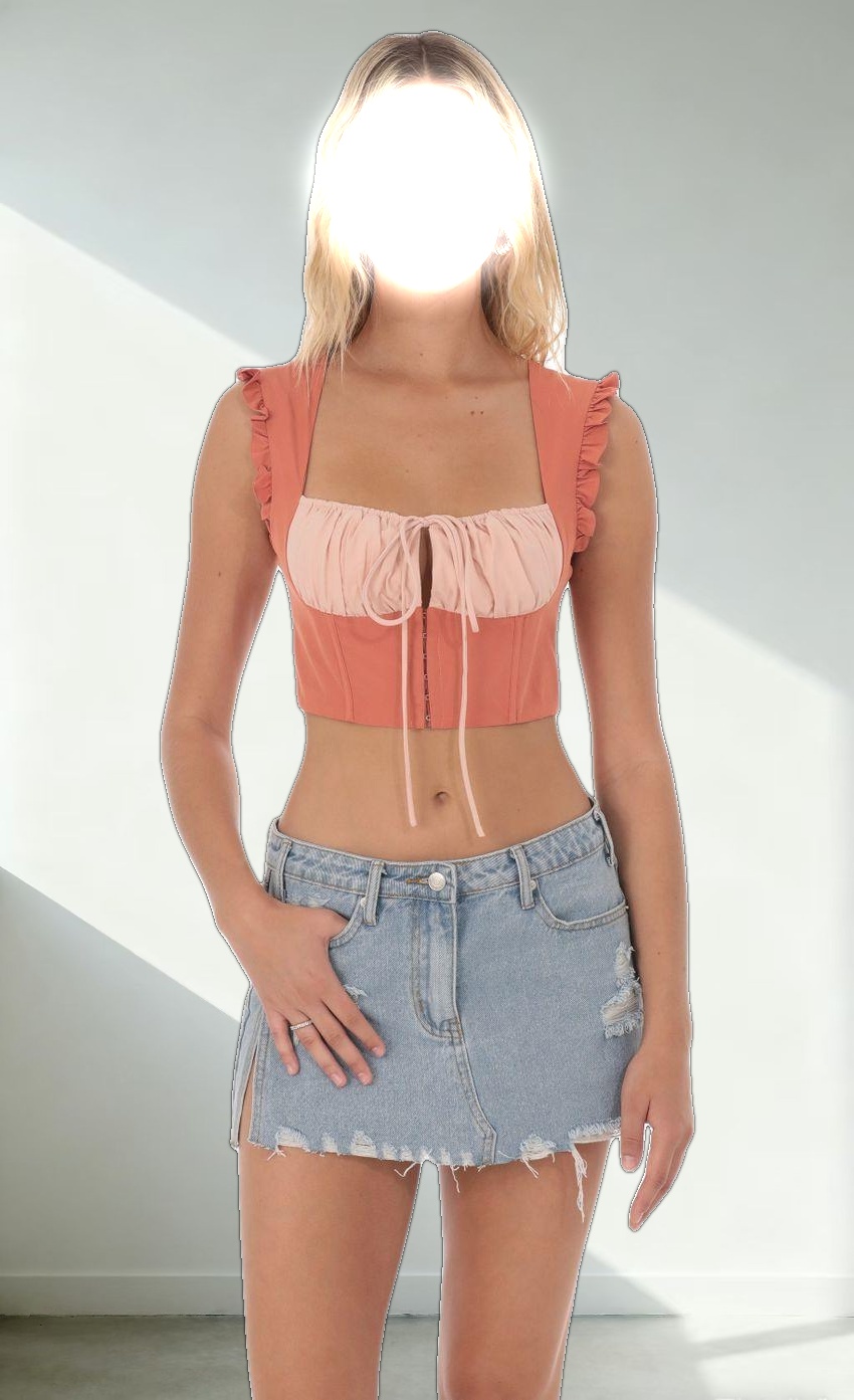 Two Toned Ruffle Top in Orange