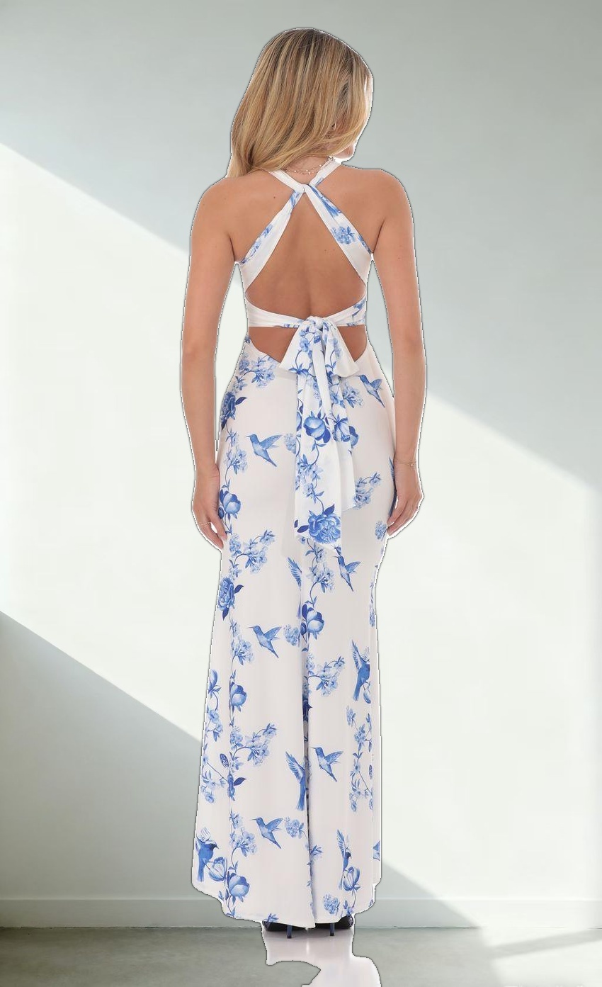 Floral Front Twist Maxi Dress in White