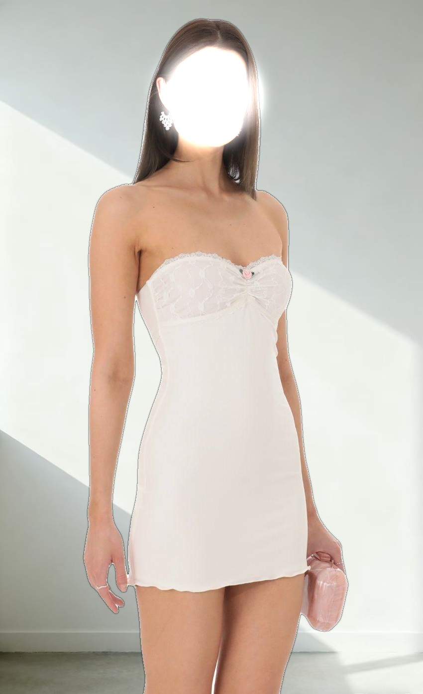 Lace Bust Bodycon Strapless Dress in White