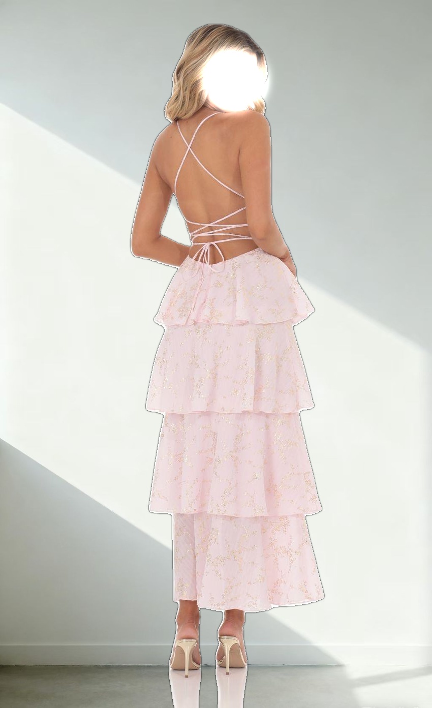 Crinkle Foiled Floral Maxi Dress in Pink