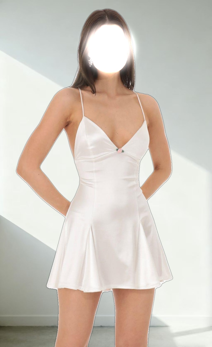 Satin A-line Dress in White