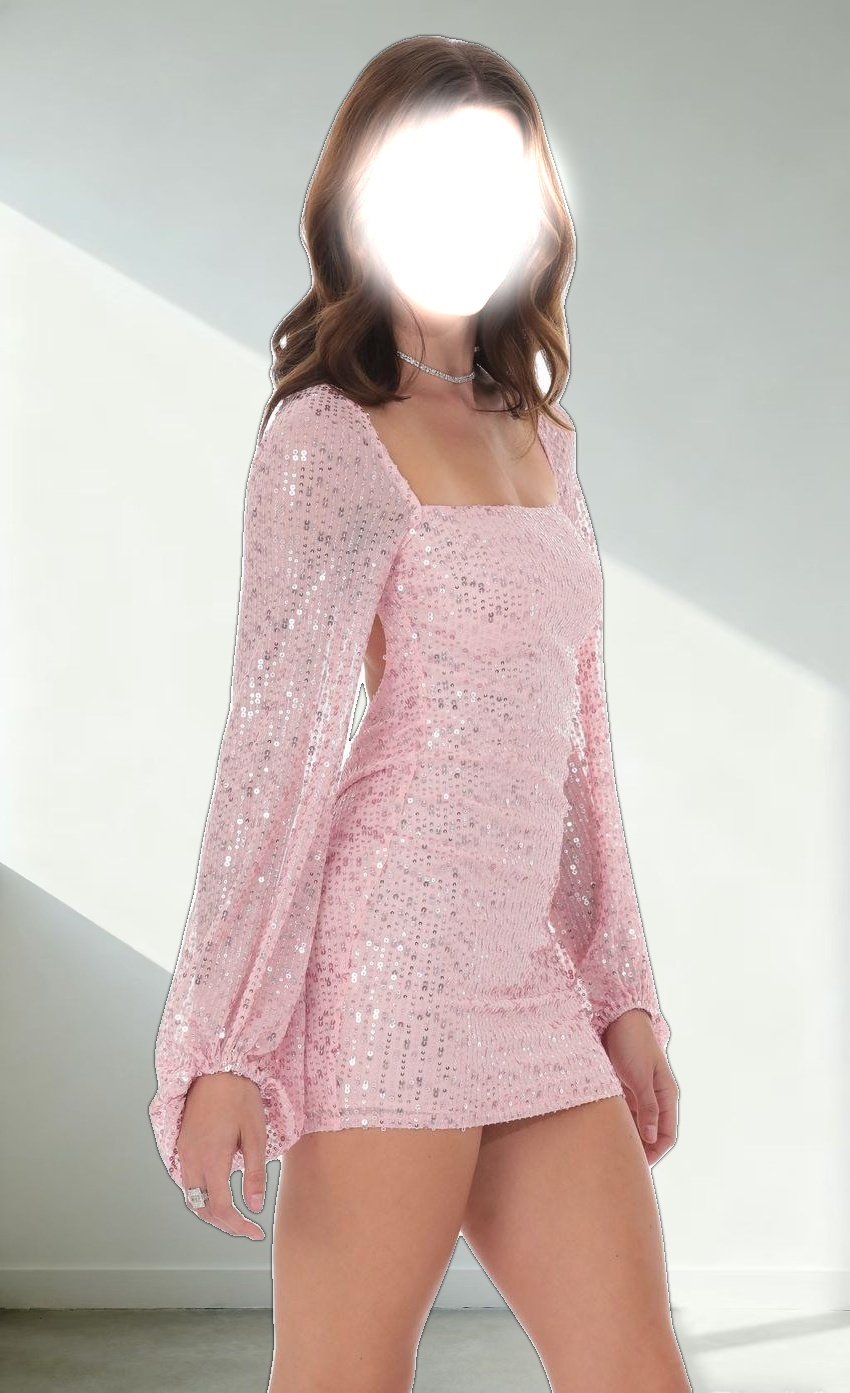 Sequin Ruched Open Back Dress in Pink