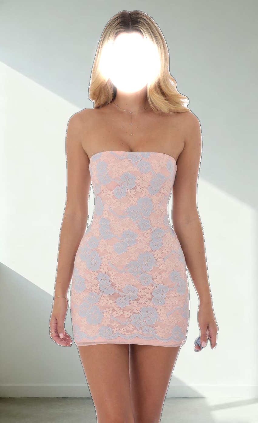 Strapless Lace Back Bow Dress in Pink and Blue