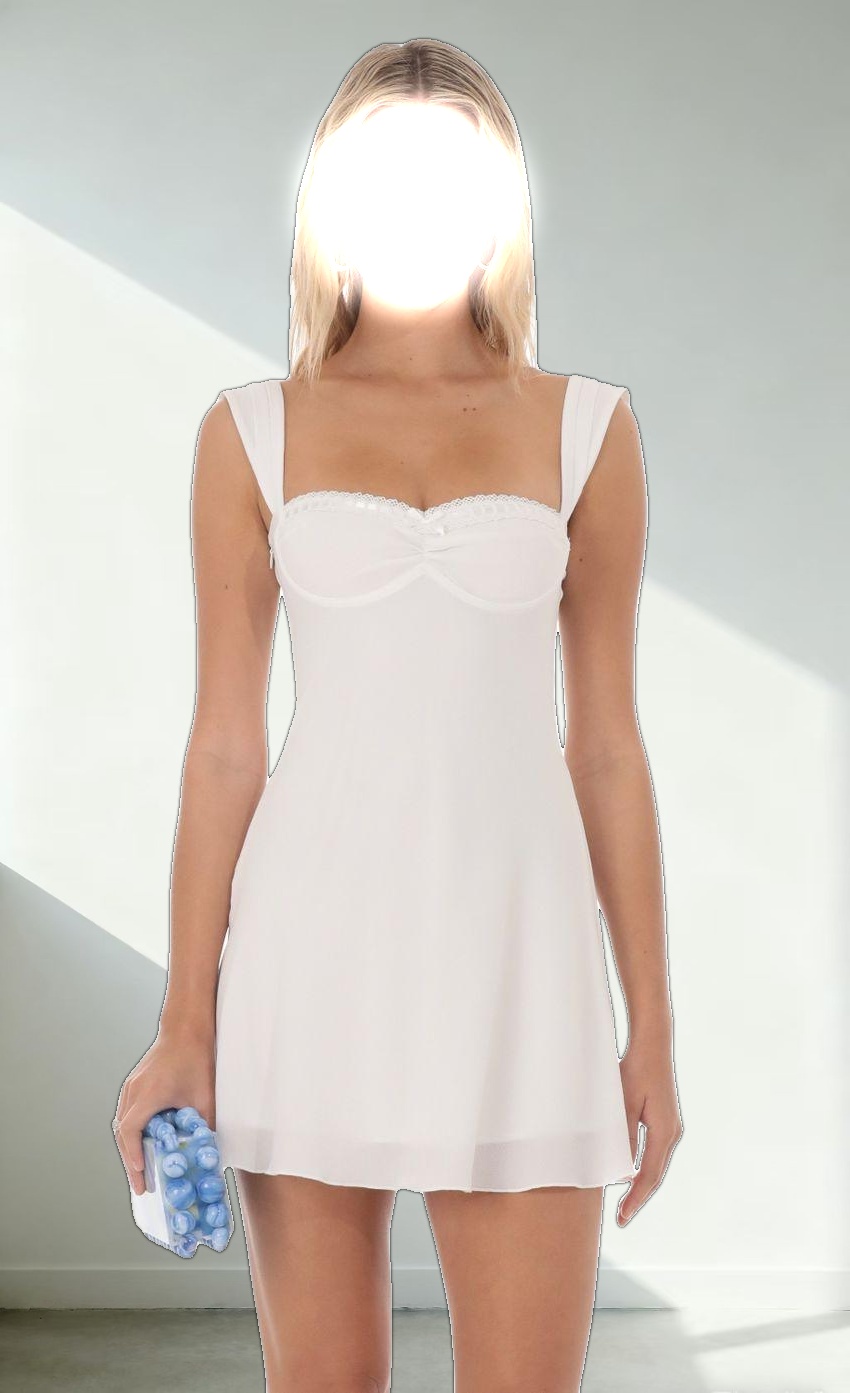 Lace Trim Wide Strap Dress in White