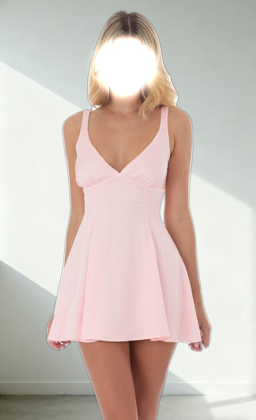 Floral Jacquard A-Line Dress in Pink