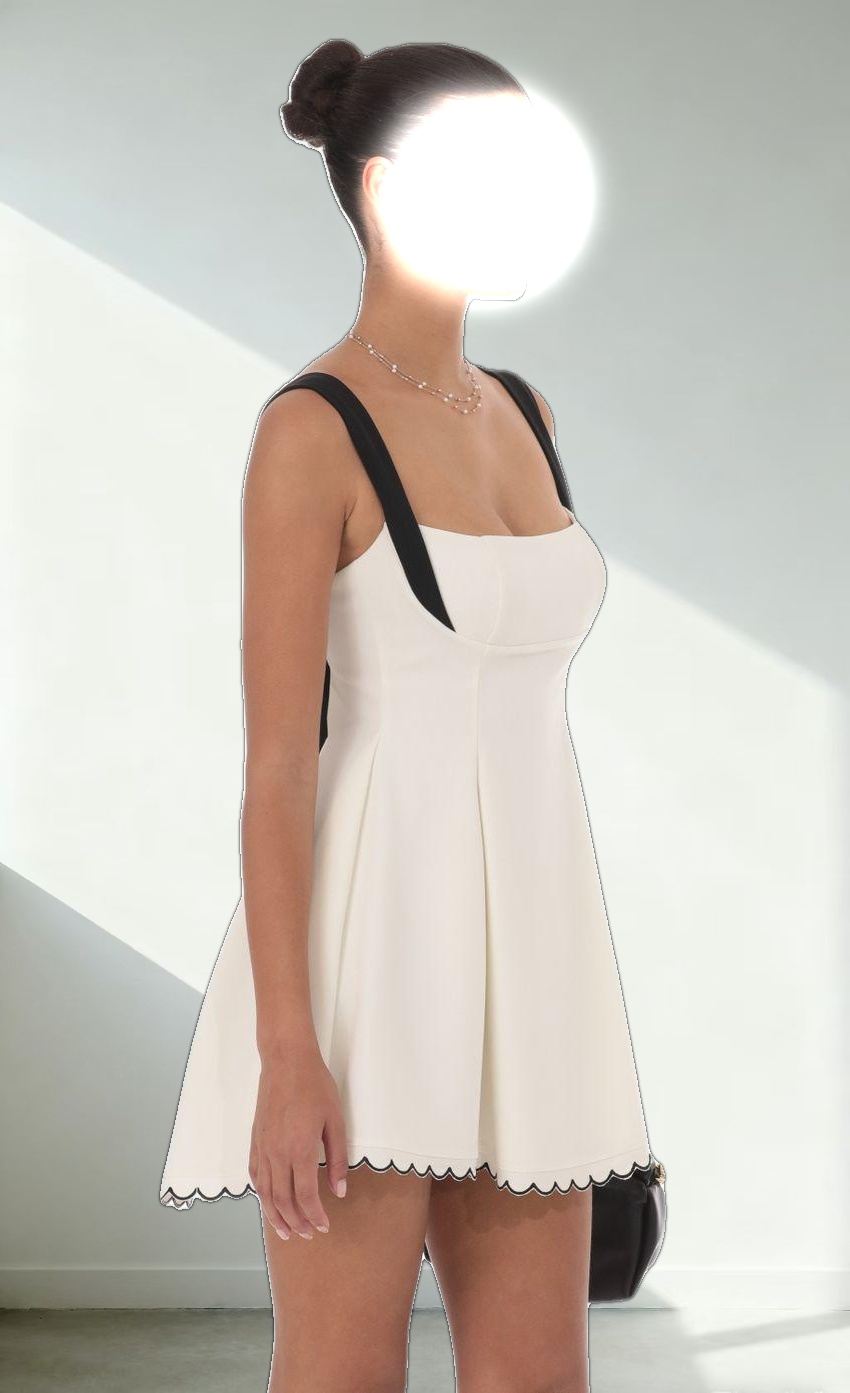 Scallop Hem Fit and Flare Dress in White