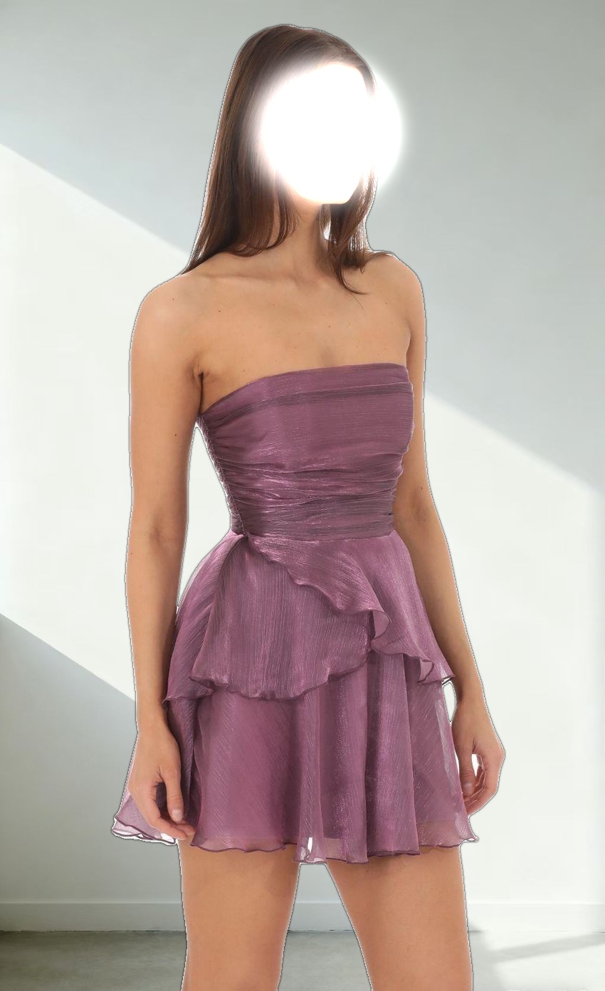 Petal Ruffle Strapless Dress in Purple