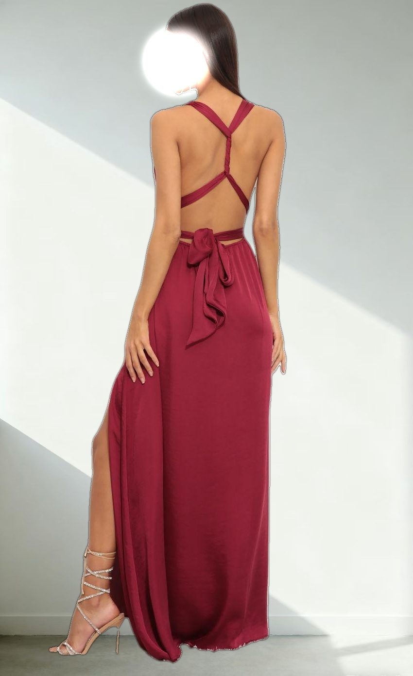 Samara Satin Maxi Dress in Merlot