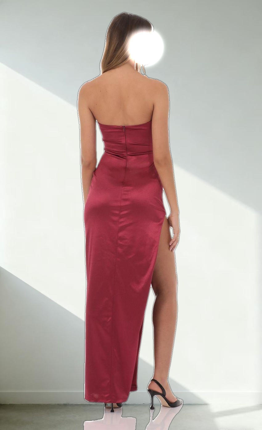 Satin Strapless Dress in Maroon