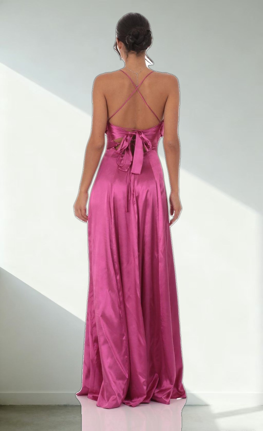 Satin Floral Maxi Dress in Magenta