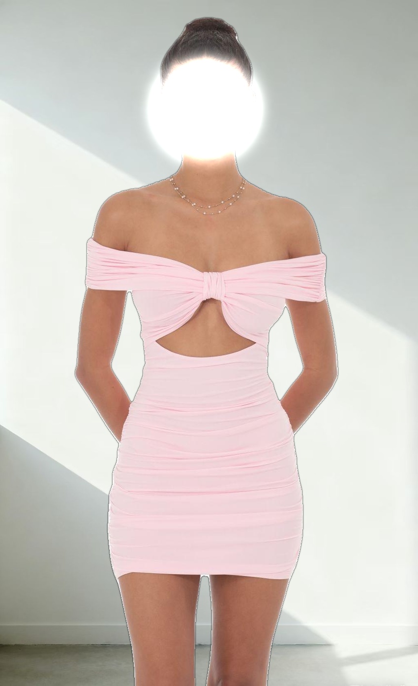 Off Shoulder Cutout Bodycon Dress in Pink