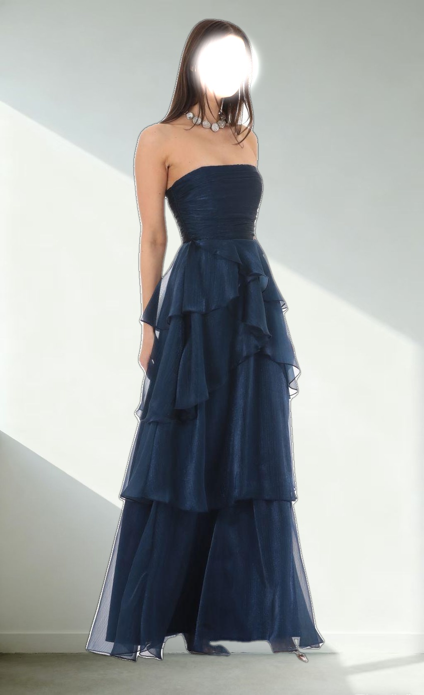 Corset Ruffle Strapless Maxi Dress in Navy