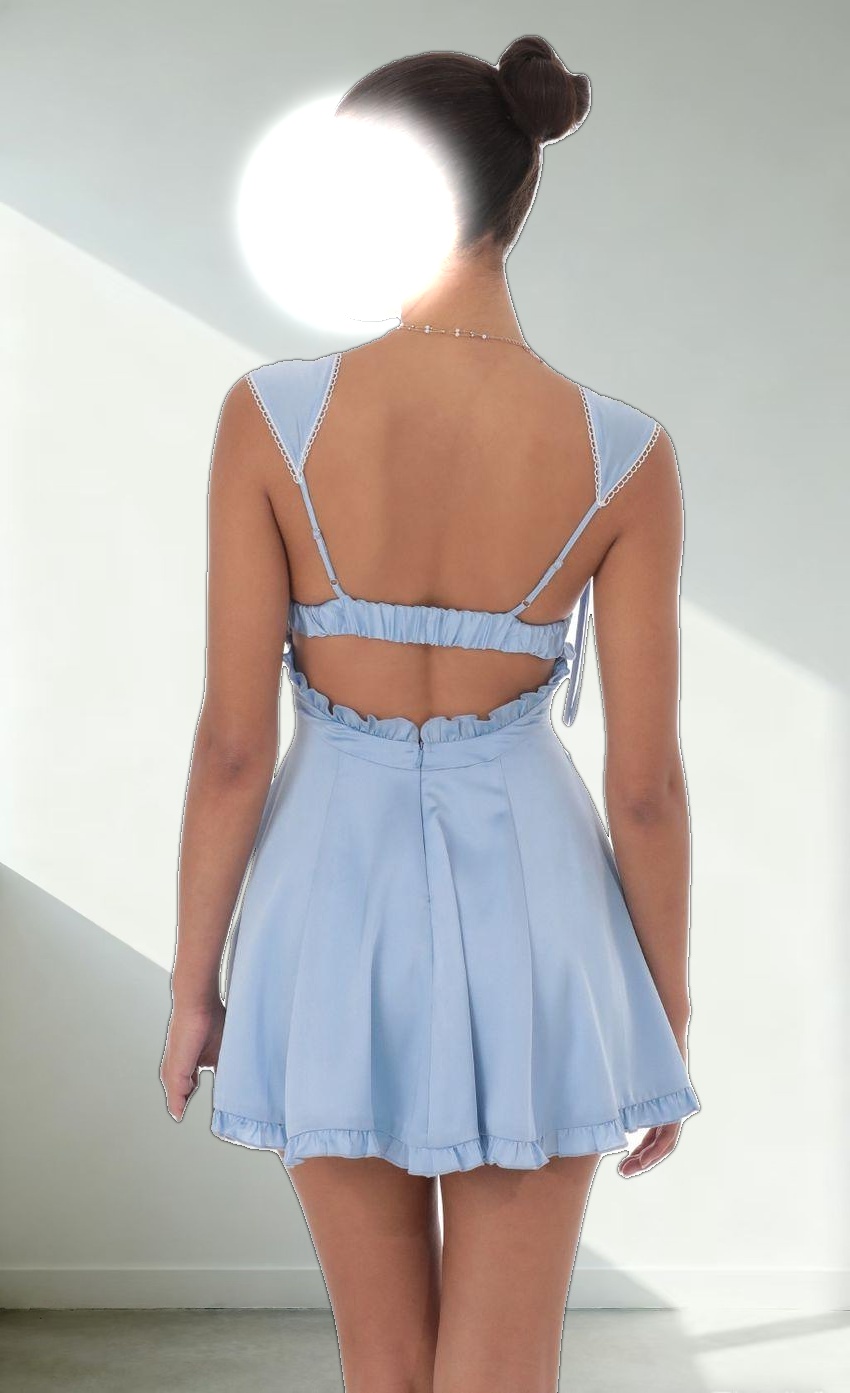 Satin Cap Sleeve Dress in Blue