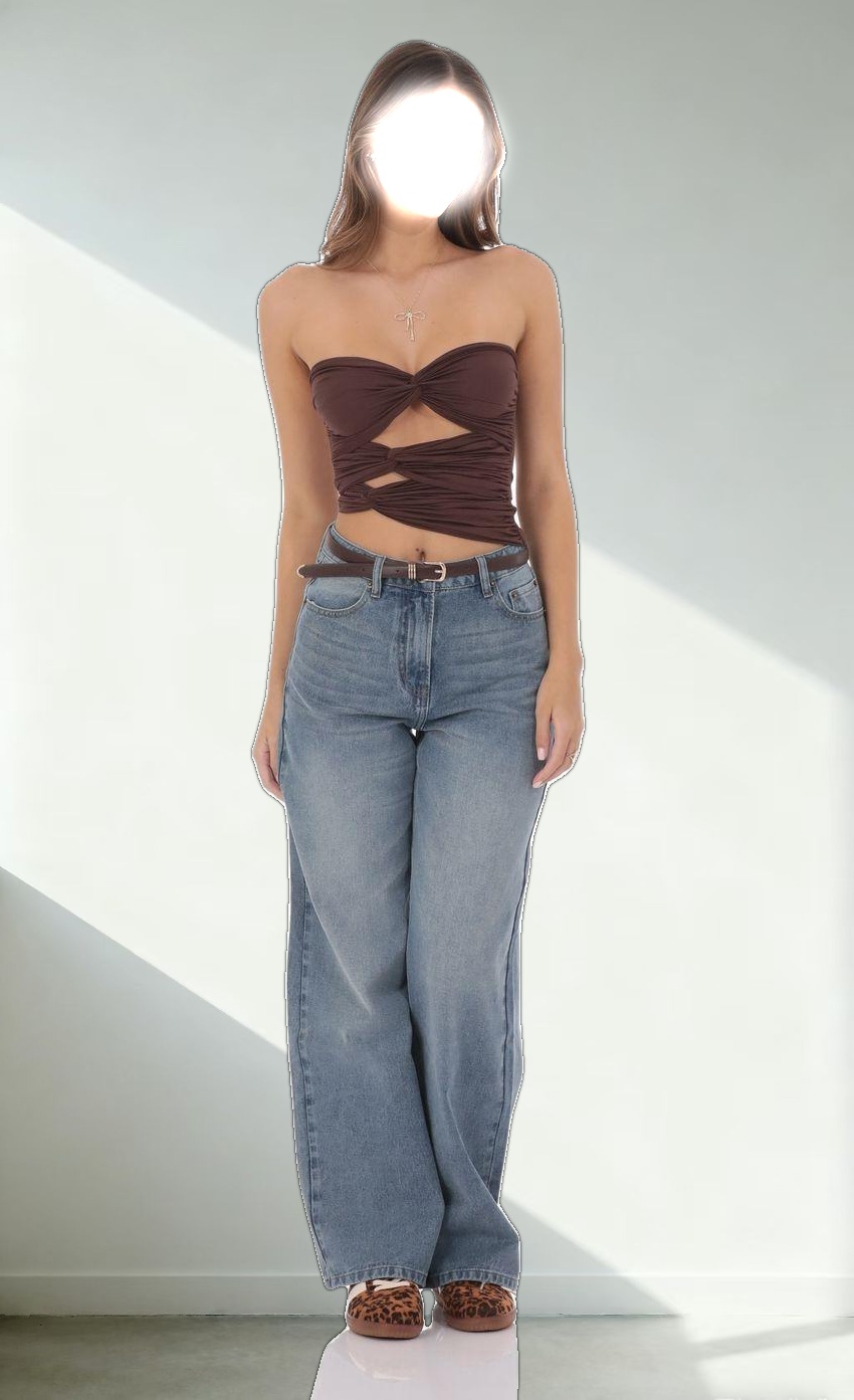 Cutout Twist Top in Brown