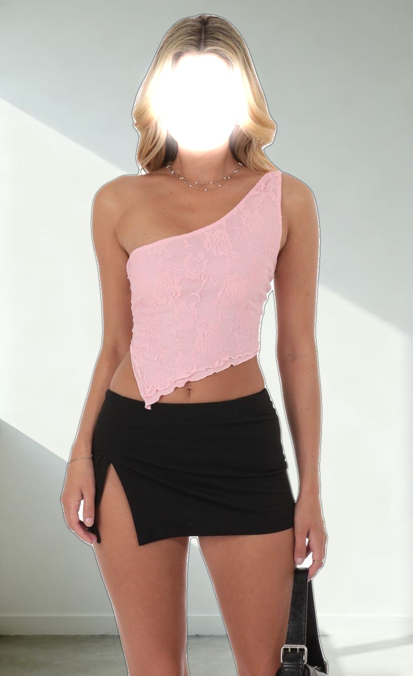 One Shoulder Lace Top in Pink