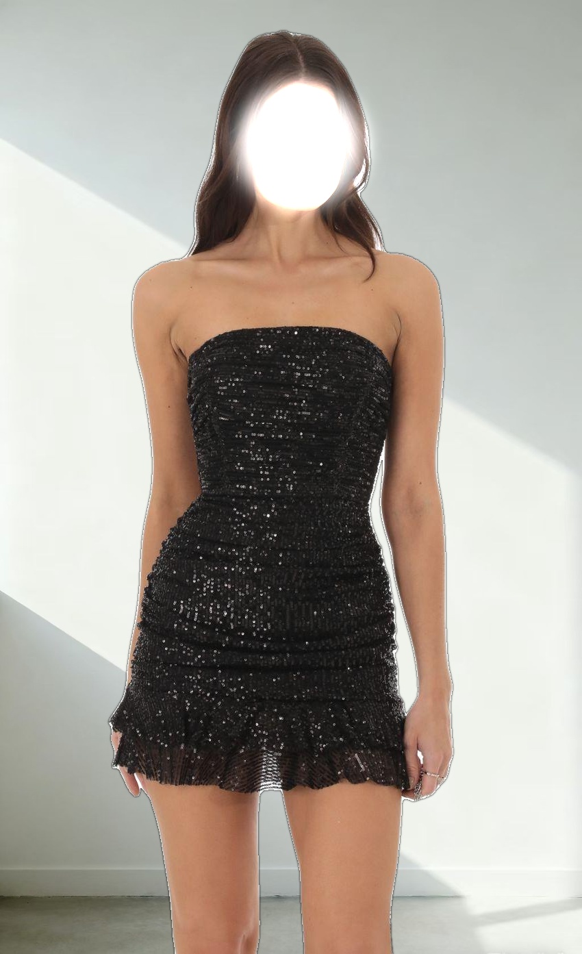 Sequin Ruched Bodycon Dress in Black