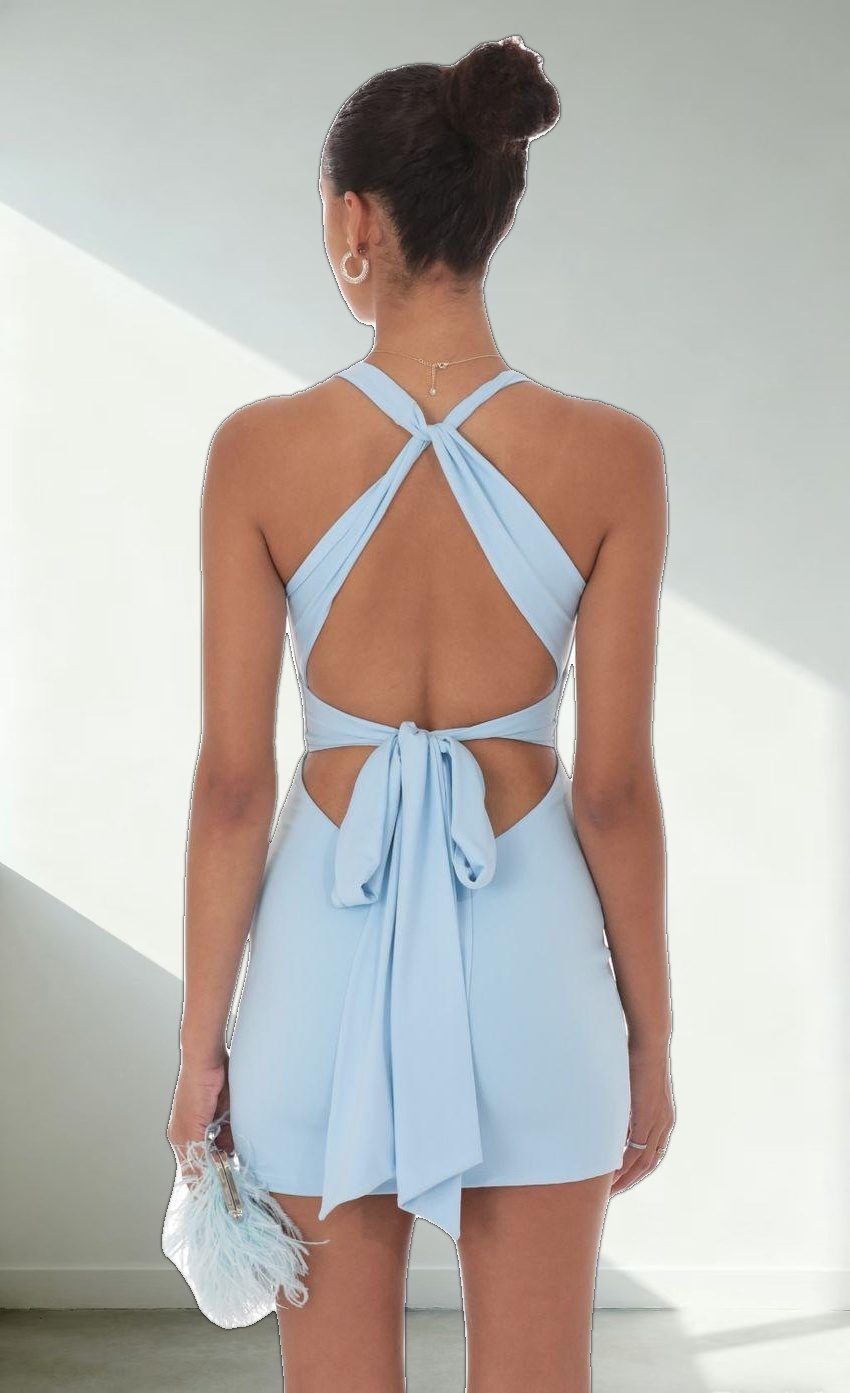 Twist Open Back Dress in Light Blue