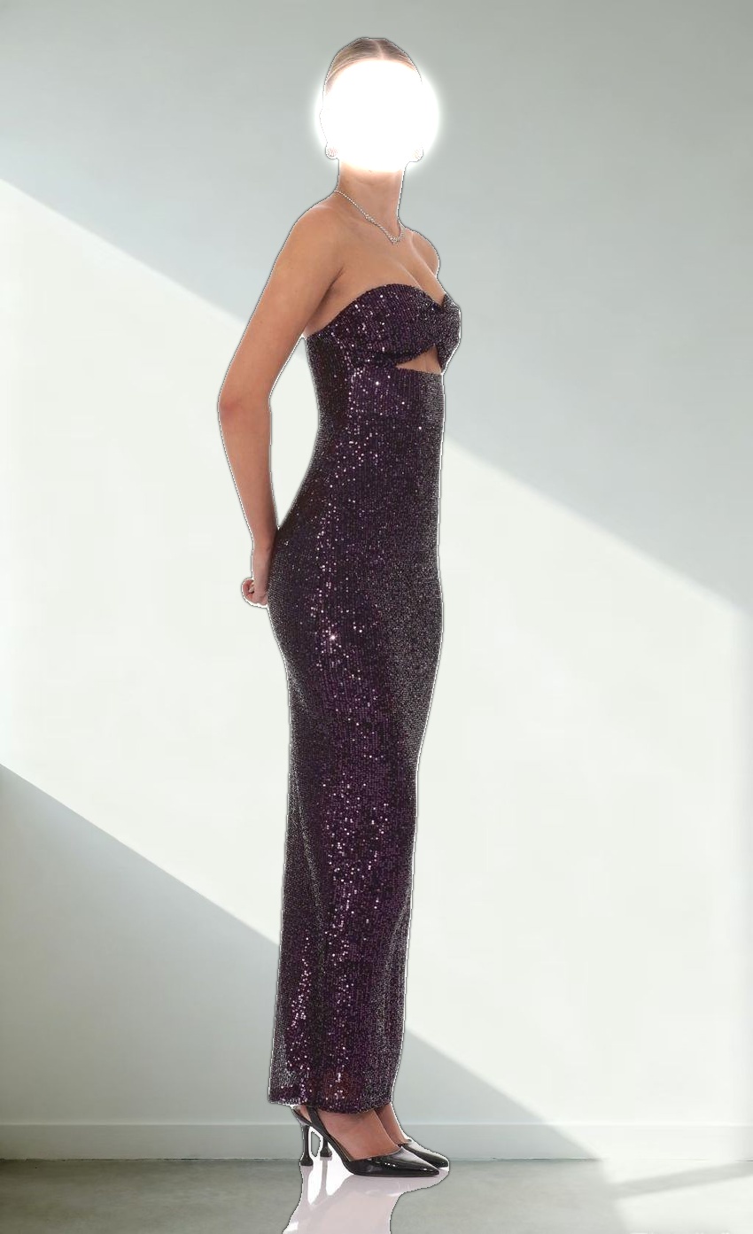 Sequin Cutout Maxi Dress in Dark Plum