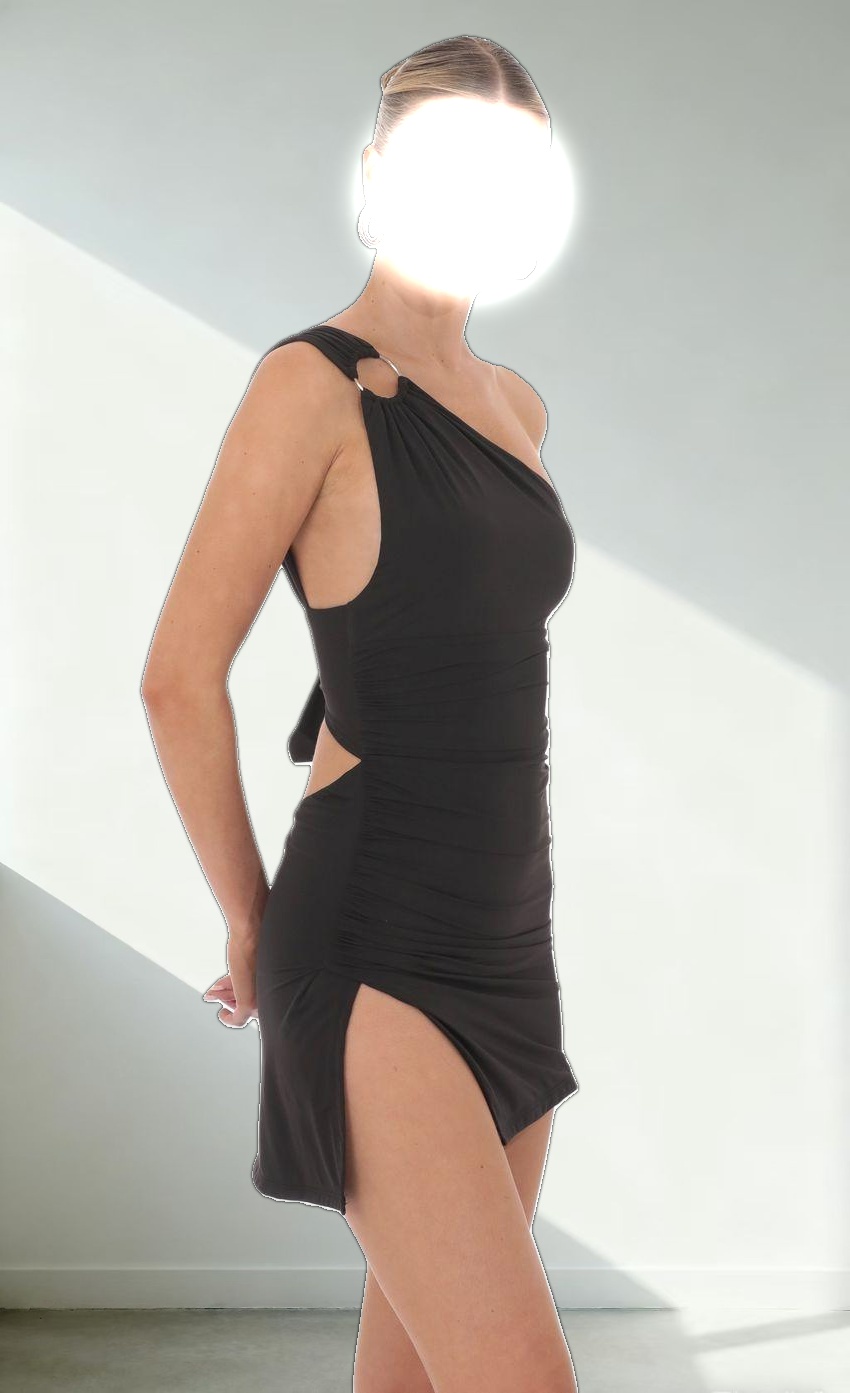 Ruched One Shoulder Dress in Black