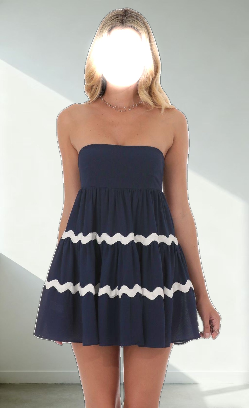 Wavy Stripe Babydoll Dress in Navy