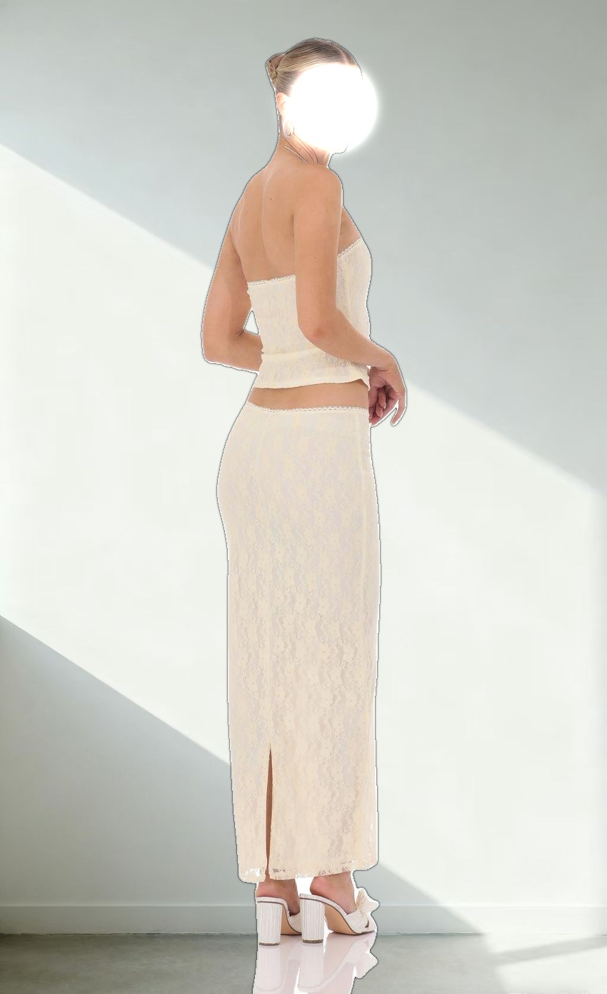 Strapless Lace Two Piece Set in Pastel Yellow