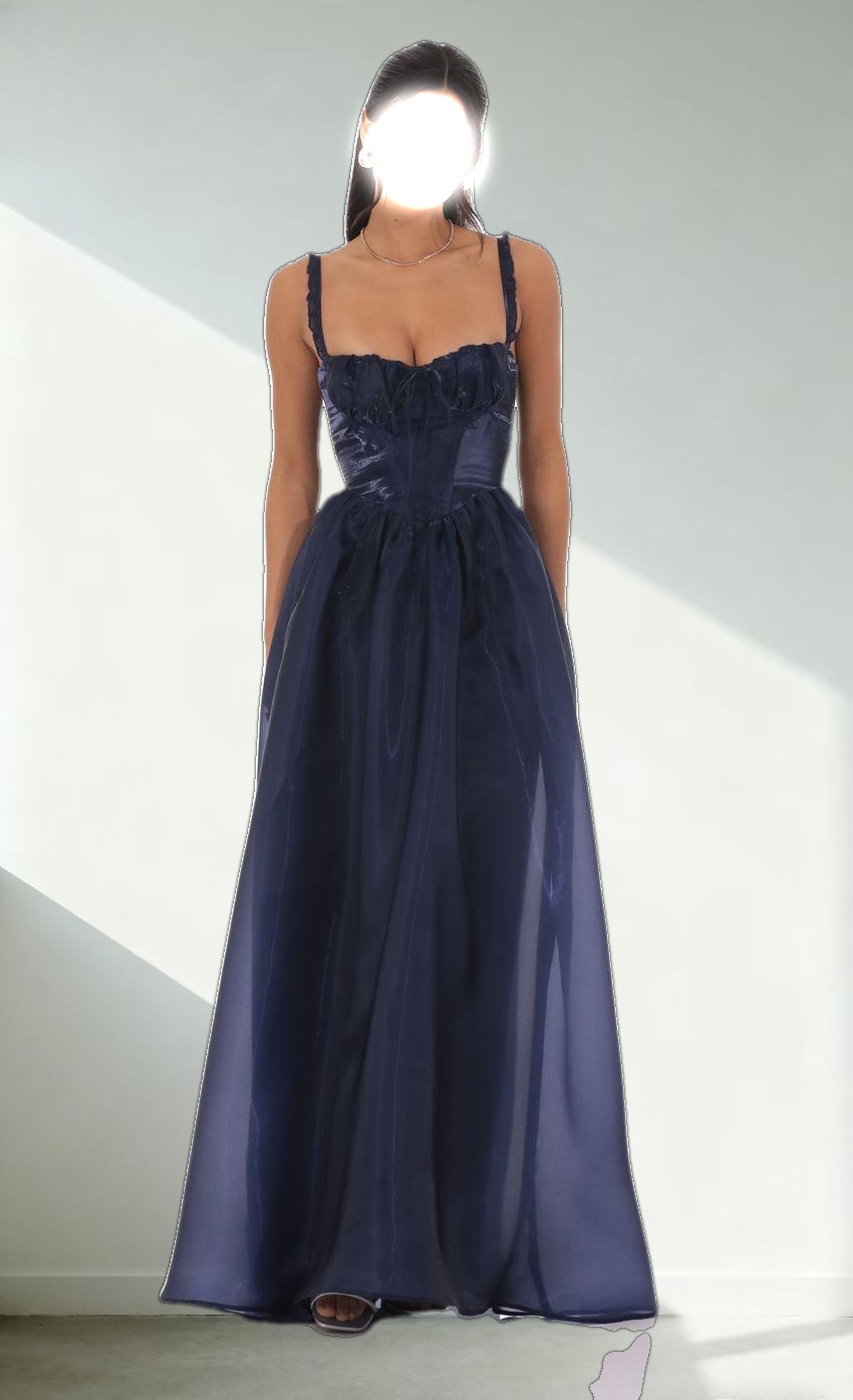 Sheen Corset Maxi Dress in Navy