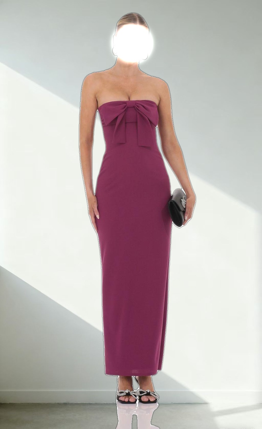 Bow Strapless Maxi Dress in Plum