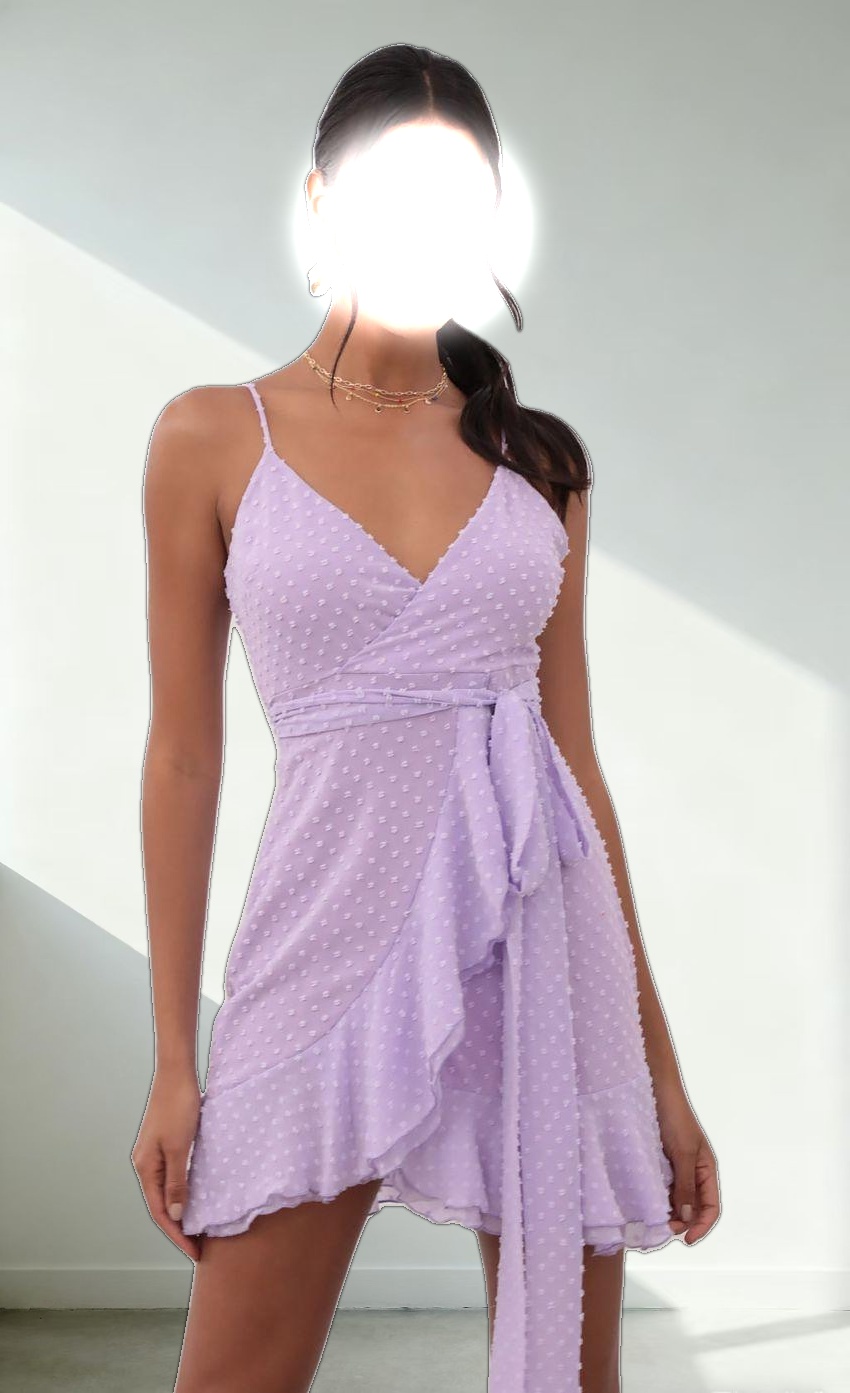 Wrap Dress in Lilac Dotted Chiffon