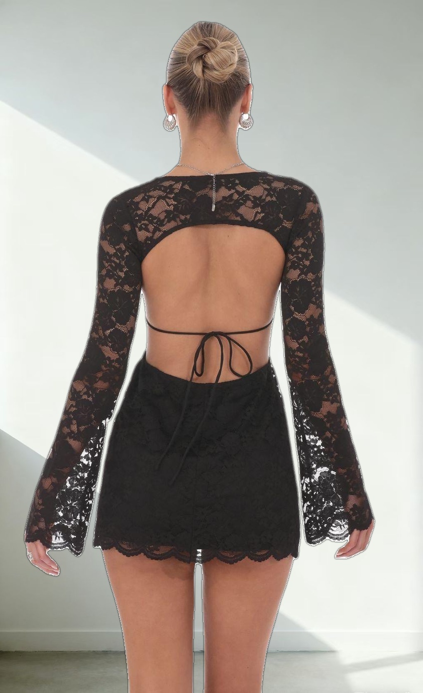 Lace Cutout Dress in Black