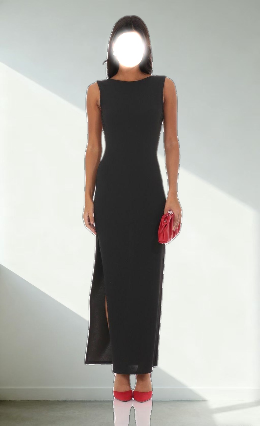 Open Back Bodycon Maxi Dress in Black