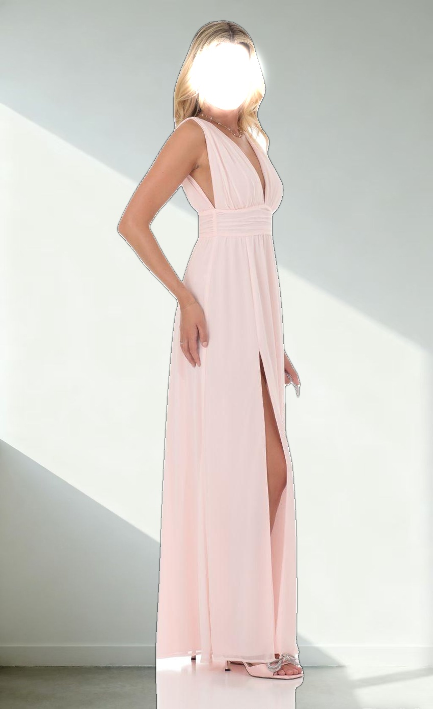 Chiffon Plunge Maxi Dress in Pink
