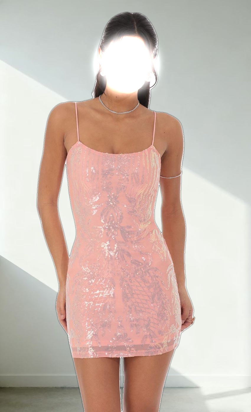 Sequin Pattern Bodycon Dress Peach