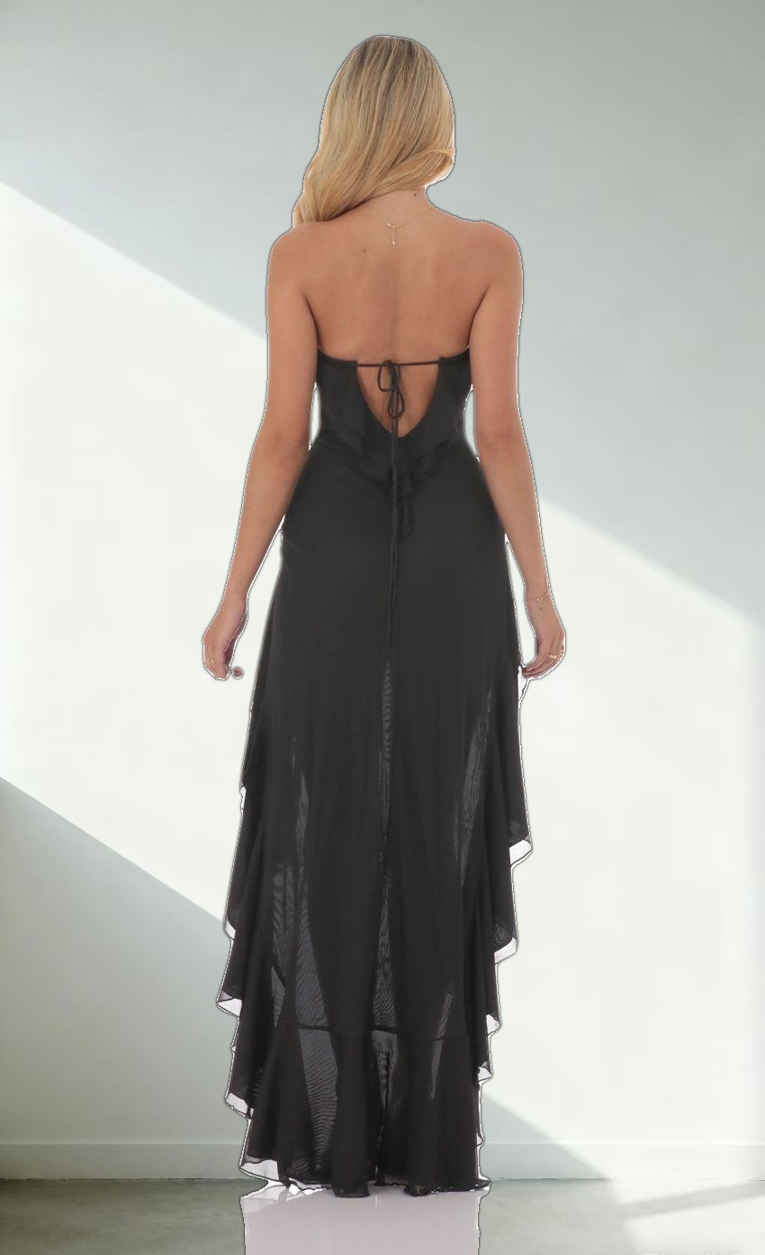 Strapless Mesh High Low Dress in Black