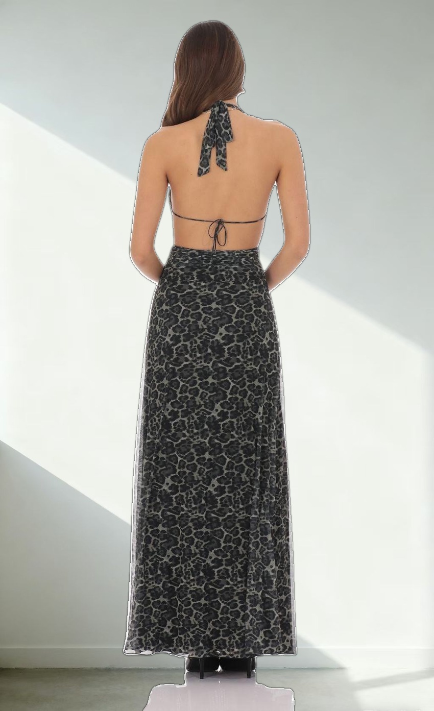Plunge Cowl Neck Maxi Dress in Cheetah Print