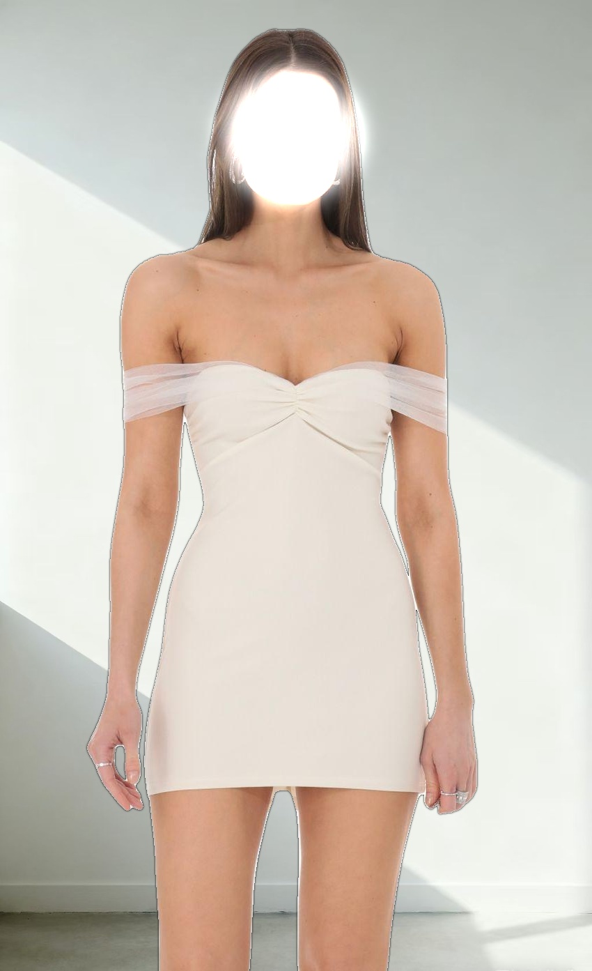 Off Shoulder Tulle Bodycon Dress in White