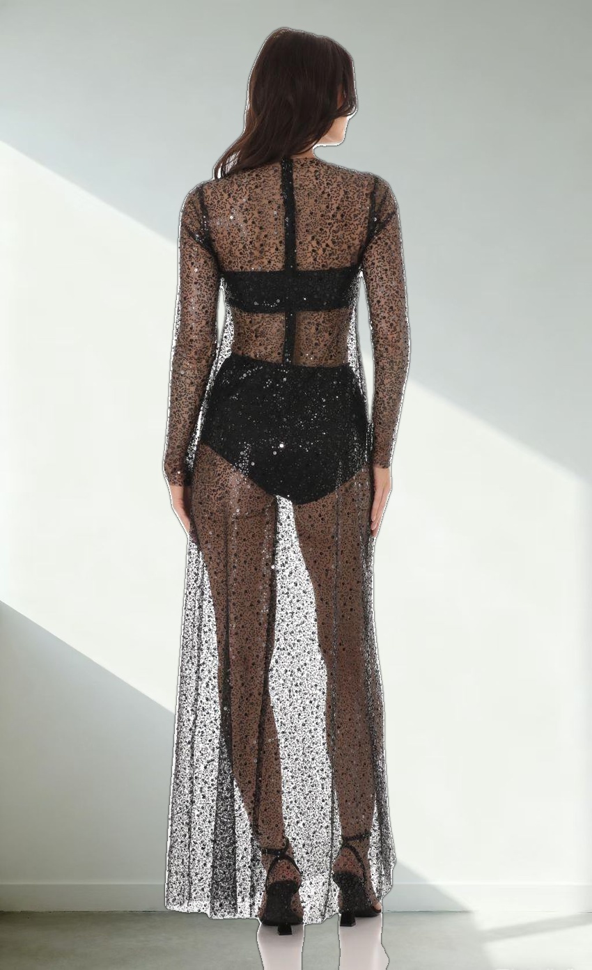 Sequin Mesh Dress in Black