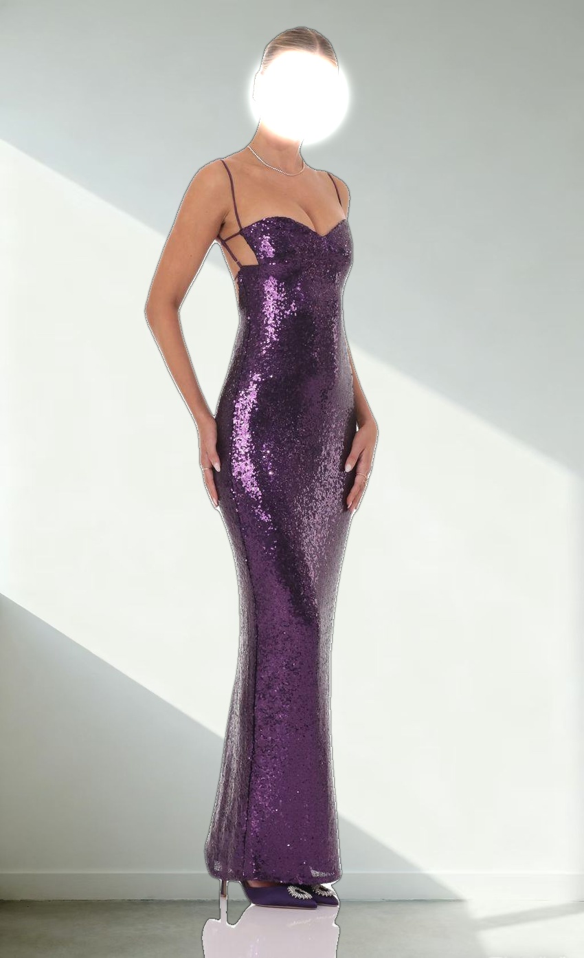 Sequin Open Back Maxi Dress in Purple