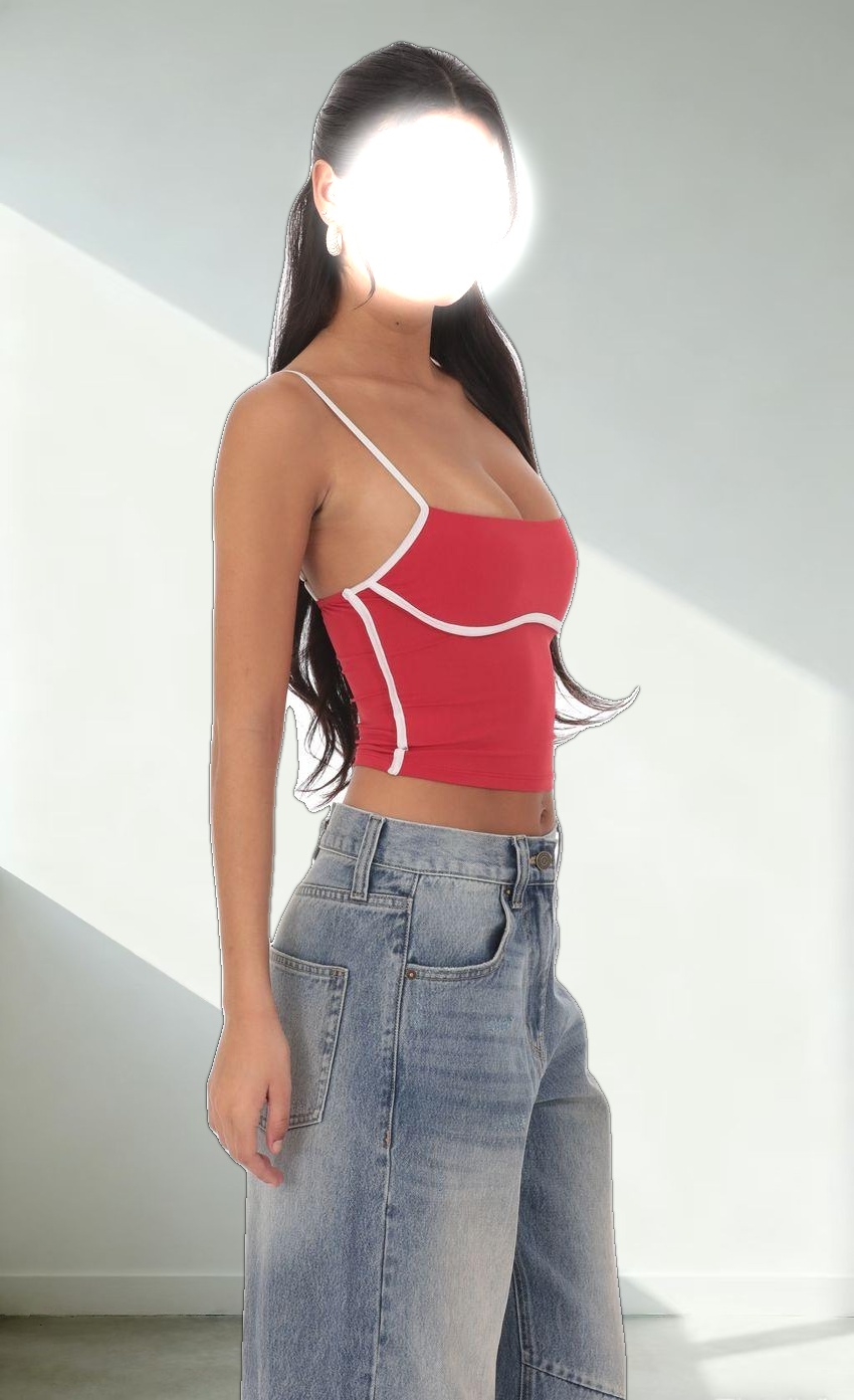 Outline Crop Top in Sky Red