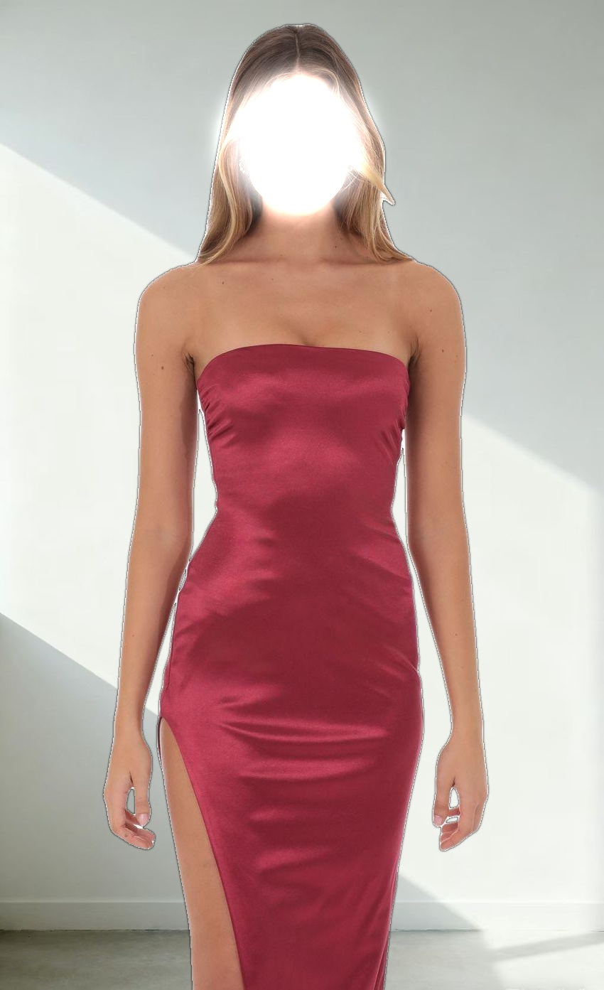 Satin Strapless Dress in Maroon