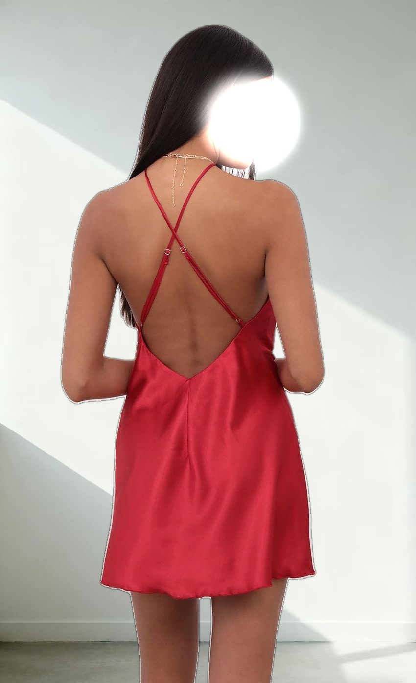 Halter Satin Slip Dress in Red