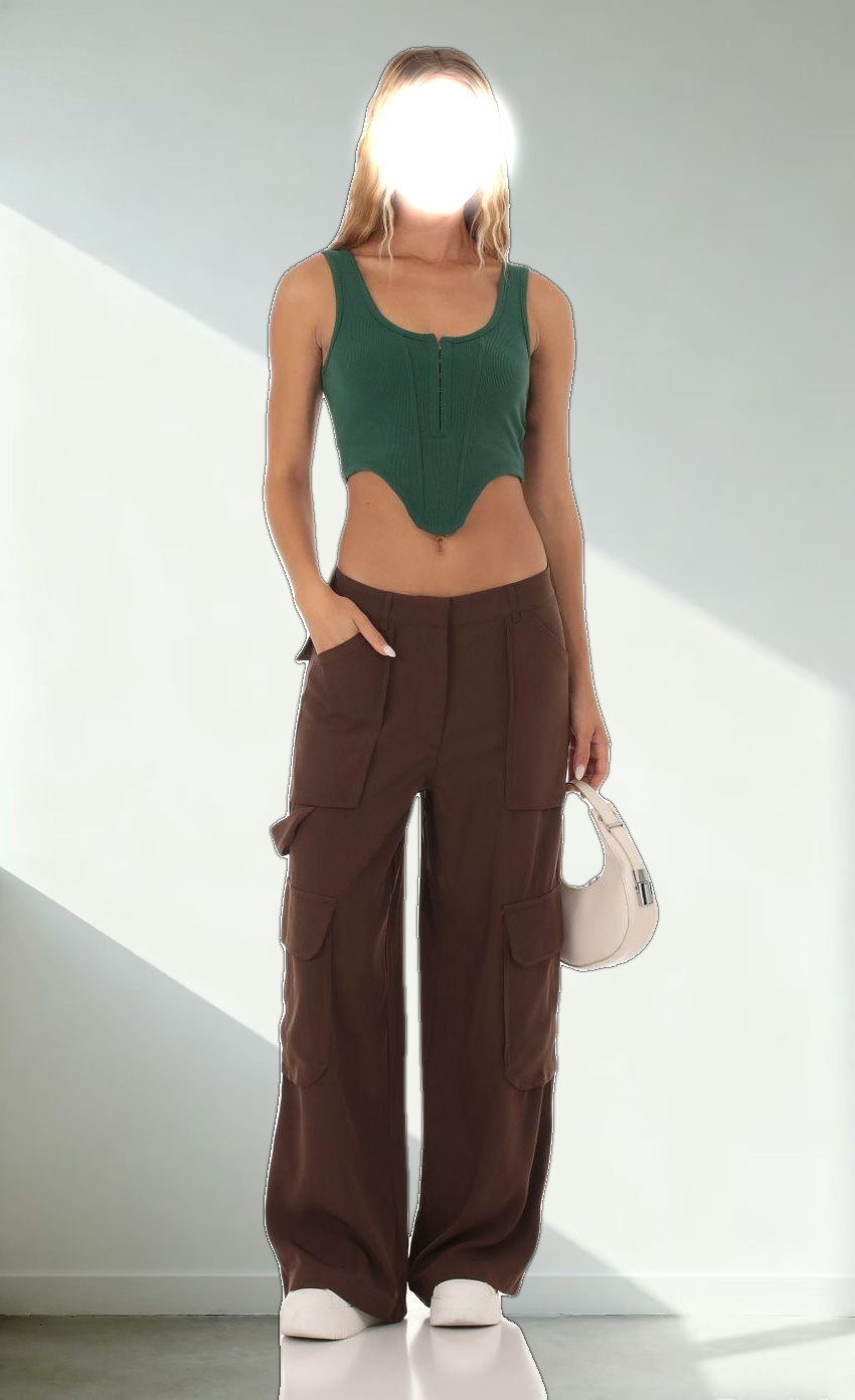 Ribbed Corset Tank Top in Green