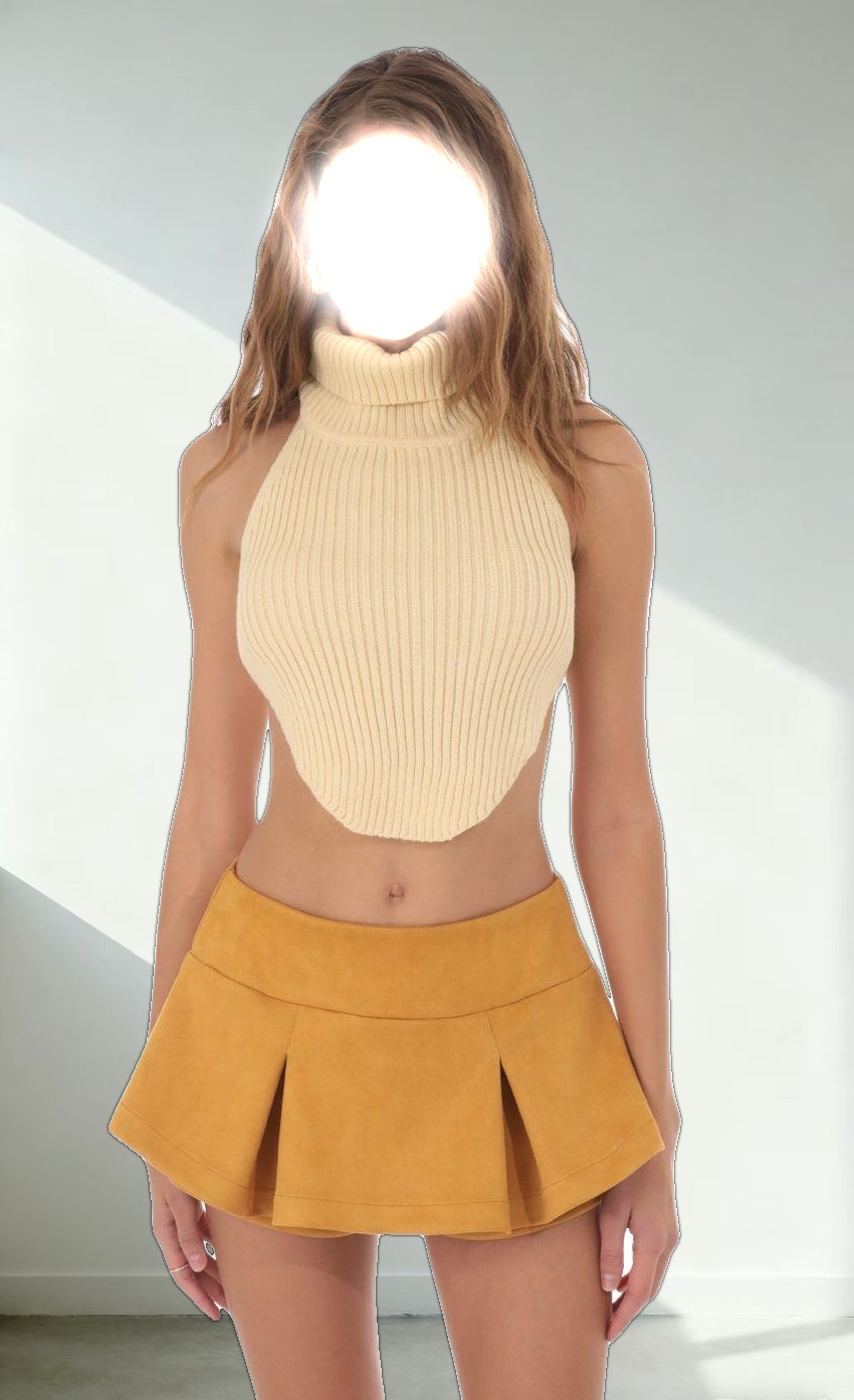 Turtleneck Knit Open Back Top in Cream